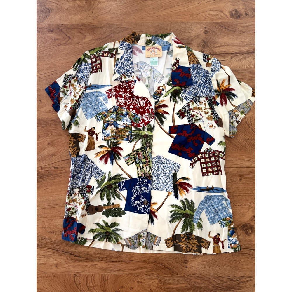 Women Medium Reyn Spooner 50th Anniversary Hawaiian Shirt Novelty Print Tropical